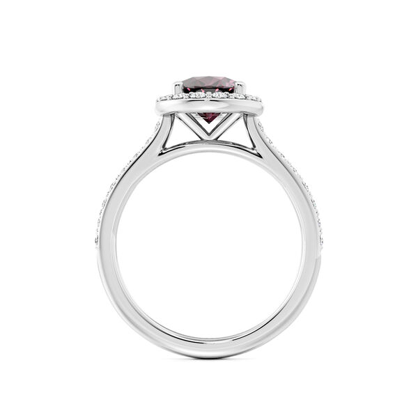 Oval-Cut Rhodolite Ring with Halo and Pav&eacute; Band